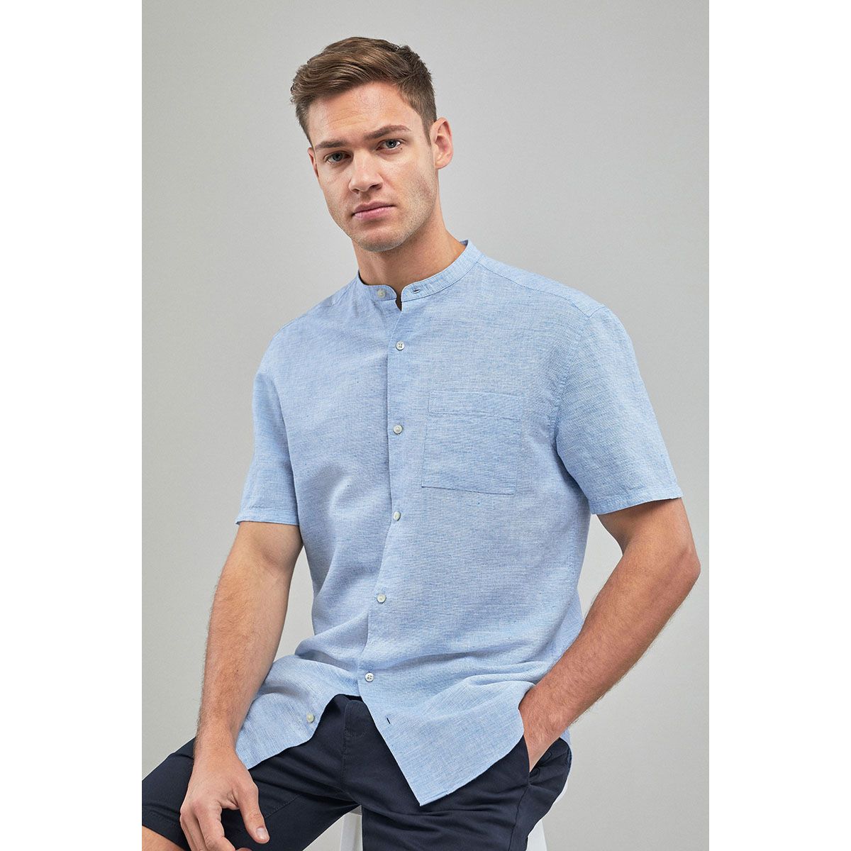Chemise Homme Brave Soul Tribune Grand-père Col Oxford Slim Fit à manches courtes Chemise Homme Brave Soul Tribune Grand-père Col Oxford Slim Fit à manches courtes